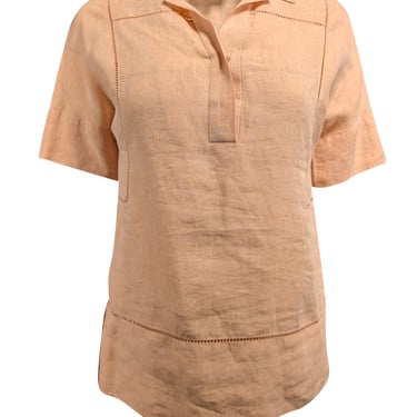 Lafayette 148 - Light Peach Linen Short Sleeve Shirt Sz P