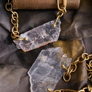 Selenite Slab and Brass Industrial Chain Necklace