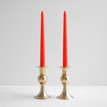 Vintage Mid Century Modern Brass Candle Holders, Gold Candlesticks 
