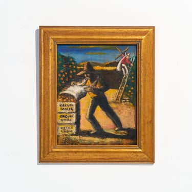 Vintage Mexican Farm Workers Original Oil Painting // Artist Signed 