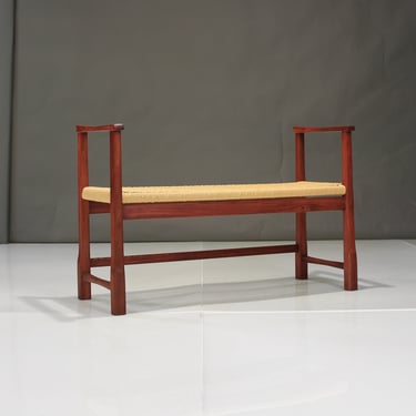 Vintage Hand Made Cherry Entry Bench Papercord Scandinavian Modern 