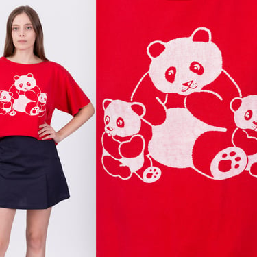 80s Panda Mom & Cubs Shirt - Extra Large | Vintage Red Front Back Graphic Animal Tee 