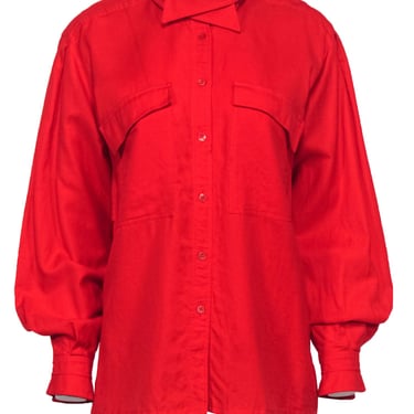 Escada - Red Long Sleeve Button-Up Cotton Blouse Sz 10