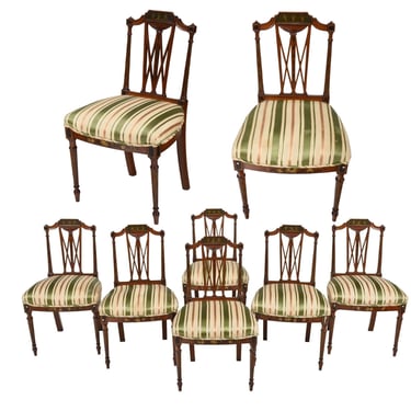 Antique Chairs, Dining, Silk, Set of Six, Edwardian Paint Decorated, Early 1900s!!