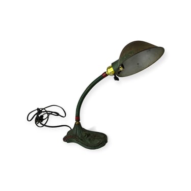 Antique Cast Iron Goose Neck Desk Lamp 