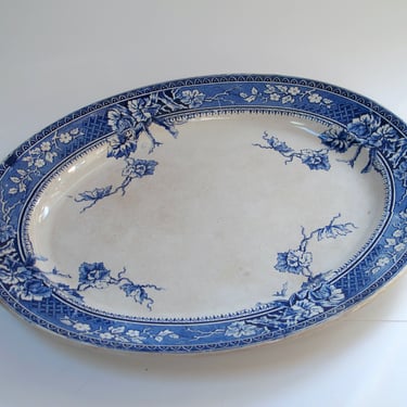 Antique Ironstone Platter Flo Blue Transferware Platter Crazed Tea Stain Ironstone Platter French Country Oval Platter 