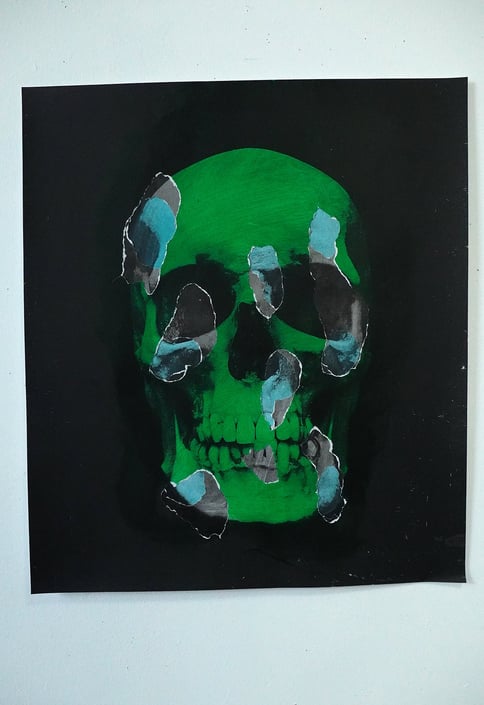 Green Skull Decollage (signed)
