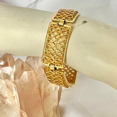 Vintage Bracelet, Cut Out Design, Stylized Links, Gold Tone Filigree, Classic Style 