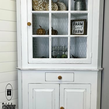 Beautiful White Farmhouse Corner Cabinet 