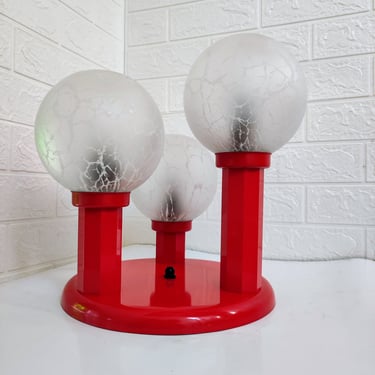 Vintage Ceiling Light/Retro Flush Mount Ceiling Light/Three Funky Glass Globe Ceiling Light/ Atomic Cascade Light/ Red Light/Yugoslavia/ 80s 