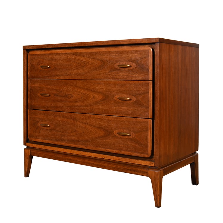 Handsome 3-Drawer Walnut Mid-century Bachelor’s Chest by Kent Coffey