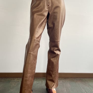 Caramel Shimmer Leather Pants (M)