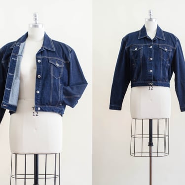 cropped jean jacket | 90s y2k plus size vintage Carolina Blues dark wash short denim jacket 