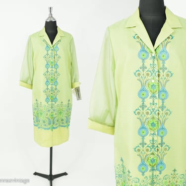 1970s Green Alfred Shaheen Dress | 70s Green Shift Dress | Alfred Shaheen | X Large 