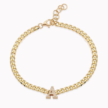 Pavé Diamond Initial Cuban Chain Bracelet