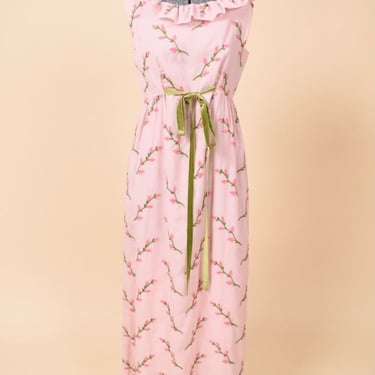 Pink 60s Gauze Embroidered Gown, M