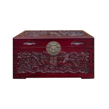Small Oriental Burgundy Phoenix Dragon Carving Camphor Trunk Table cs7531E 