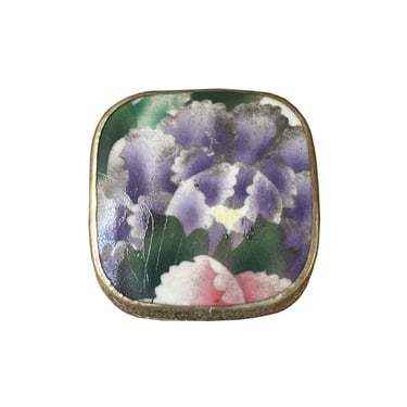3.5" Chinese Old White Base Purple Flower Porcelain Art Pewter Box ws3960E 