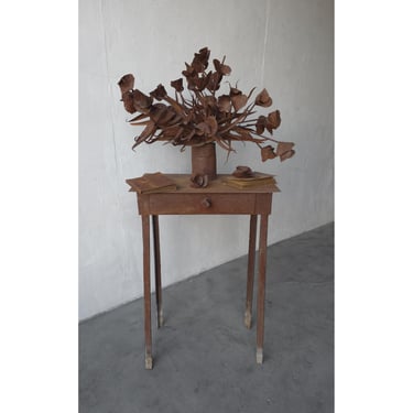 Antique French Iron Brutalist Floral Arrangement & Table Sculpture 