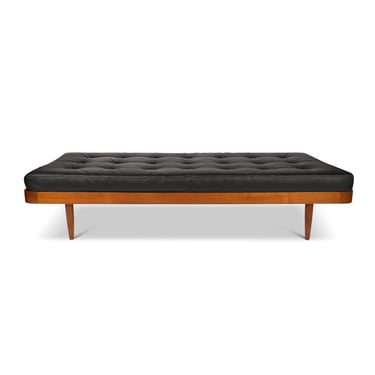 Vintage Mid-Century Modern Teak Daybed in Tufted  Danish Leather 