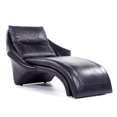 Roger Rougier Mid Century Black Leather Chaise Lounge Chair - mcm 