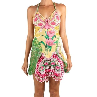 Morphew Collection Yellow & Pink Crochet Mini Dress 