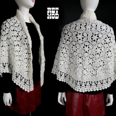 Gorgeous Warm Vintage 60s 70s White Crochet Wrap 