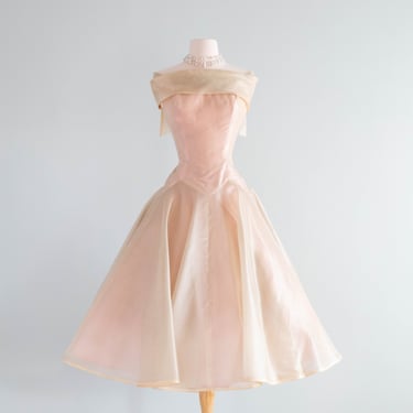 Ethereal 1950's Sleeping Beauty Pink &amp; Gold Organza Party Dress / XS