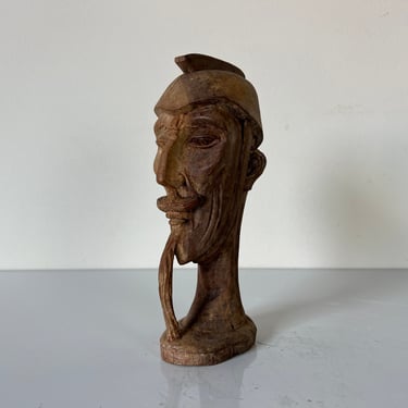 Vintage Hand Carved Wood Man Bust Sculpture 
