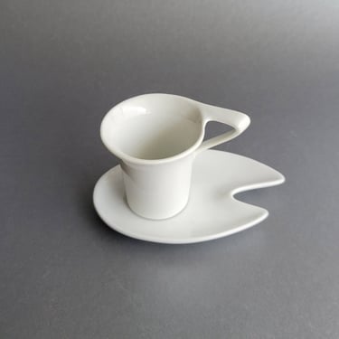 Demitasse espresso coffee cup White coffee cup and saucer  Contemporary kitchen decor Paint artist gift 