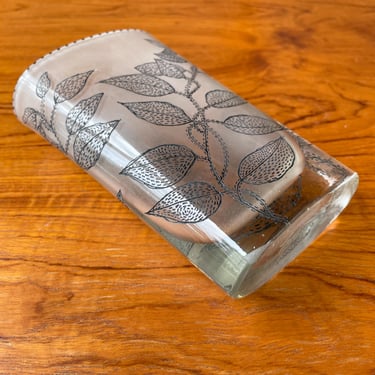 Vintage Ornate Glass Vase Oval Leaf Mid-Century Engraved Leaves Glass Embellished 