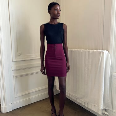 1990s Romeo Gigli mini skirt, cuff at bottom, very high waisted / xxs - extra small 