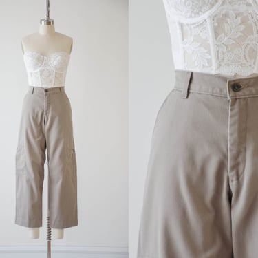 high waisted pants | 90s y2k vintage Lee Casuals light brown dark academia baggy wide leg cropped ankle cargo trousers 