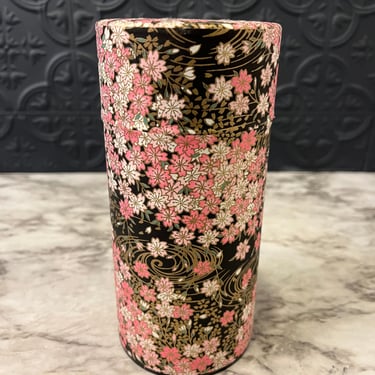 Pink and Black Floral Tea Canister