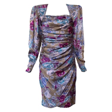 Ungaro 1980's Ruched Floral Silk Dress