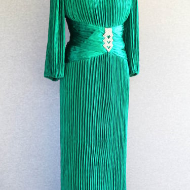 1980s - Hollywood Regency -  Emerald Green - Cocktail Gown - by Edith Flagg - Marked size 10 