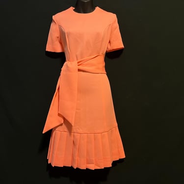 vintage mod dress 1960s peach drop waist frock large 