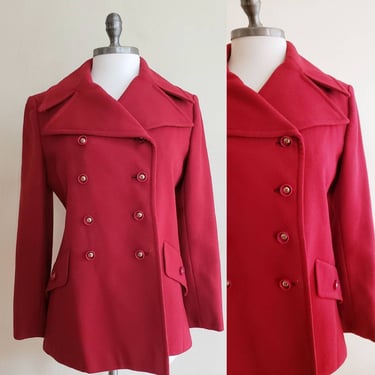 60s Red Wool Double Breasted Jacket Joseph Zelinka & Matlick Short Coat Small 