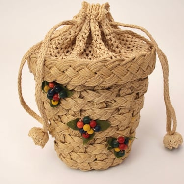 1950s Floral Appliqué Basket Bag