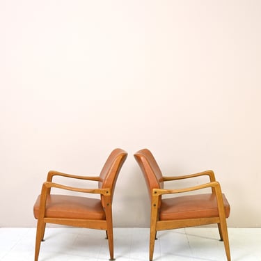 Vintage Danish Teak and Leather MidCentury Chairs, 1950s Scandinavian Design 