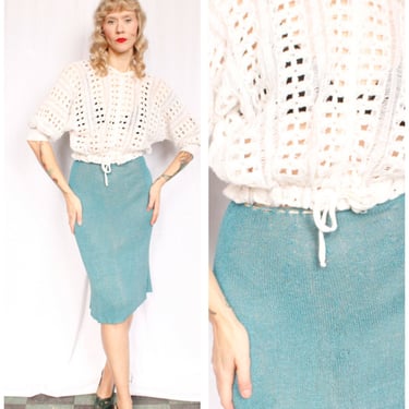 1940s White Open Weave Crochet Cardigan - Med 