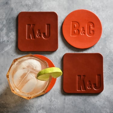 Monogrammed Leather Coasters in Circle or Square