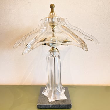 Vintage French Crystal and Brass Table Lamp by Cofrac Art Verrier