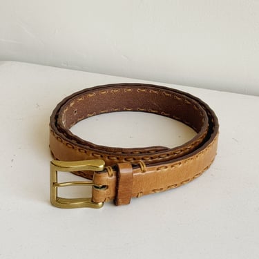 Camel Whipstitch Leather Belt