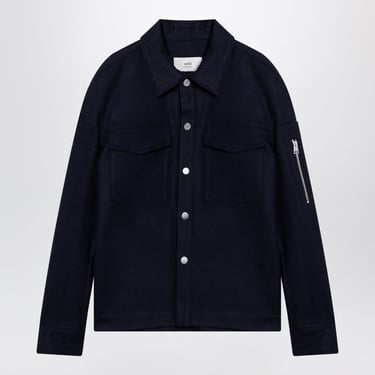 Ami Paris Navy Blue Virgin Wool Shirt Men