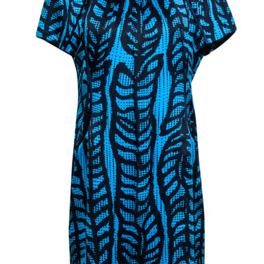 Tory Burch - Blue &amp; Black Print Short Sleeve Silk Dress Sz 10