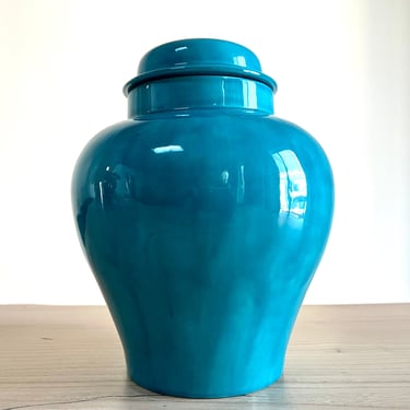 Vintage Alberta Turquoise Ceramic Urn with Lid 