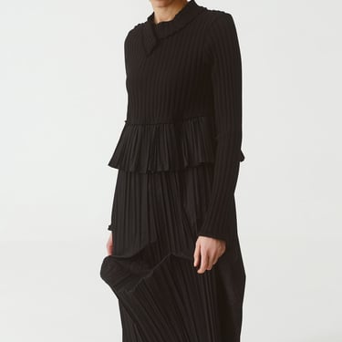 Long Sleeve Pleated Ruffle and Knit Dress