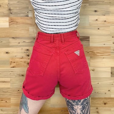 Guess Jeans Vintage Red Denim Cuffed Shorts / Size 25 26 