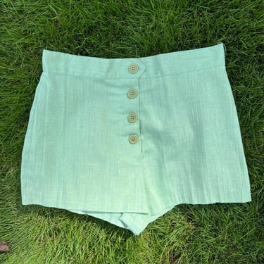 70s Mint Green Button Front Shorts Size S / M 
